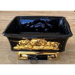 DEENA Black 22K Gold Painted MCM Rectangular Bonsai Planter Vintage Ceramic